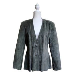 Vintage Deerskin Genuine Leather Suede Blazer Jacket Coat Olive Green 14